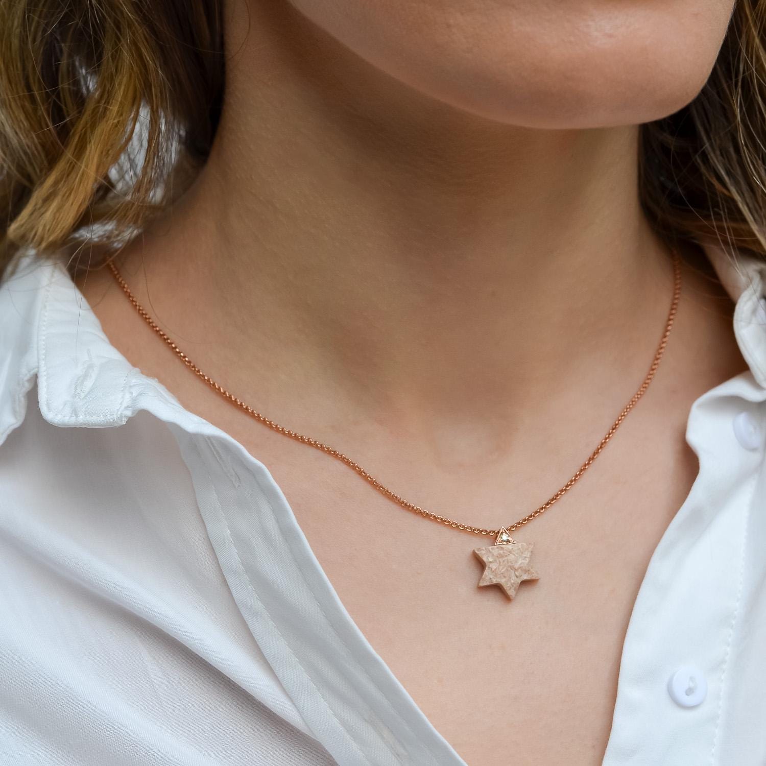 Magen David Necklace Jerusalem Stone Israel Necklace Diamond Gold Necklace Temple Mount