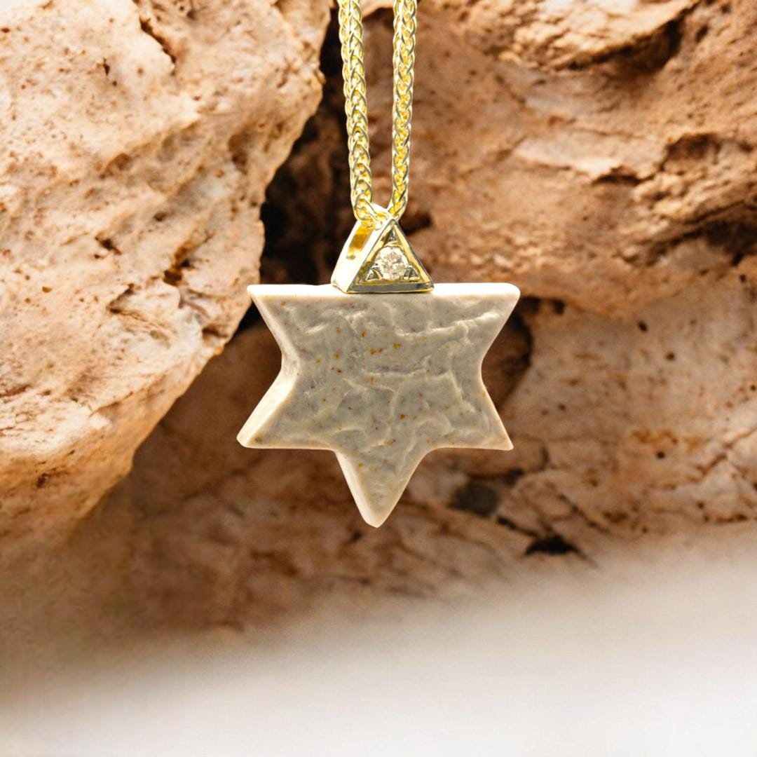 Magen David Necklace Jerusalem Stone Israel Necklace Diamond Gold Necklace Temple Mount