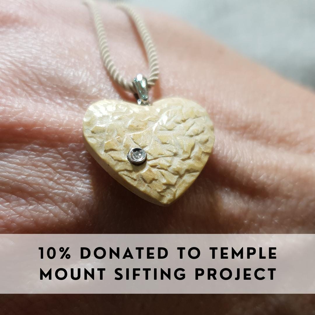 Heart Necklace Israel Jewelry Jerusalem Stone Necklace Diamonds Temple Mount