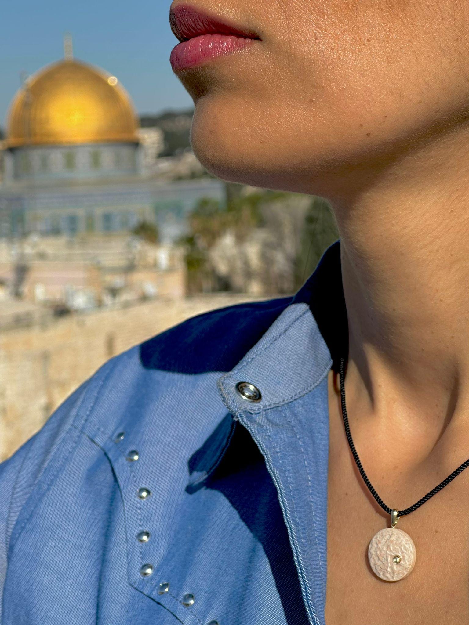 Jerusalem Stone Israel Necklace Diamond Gold Necklace Temple Mount