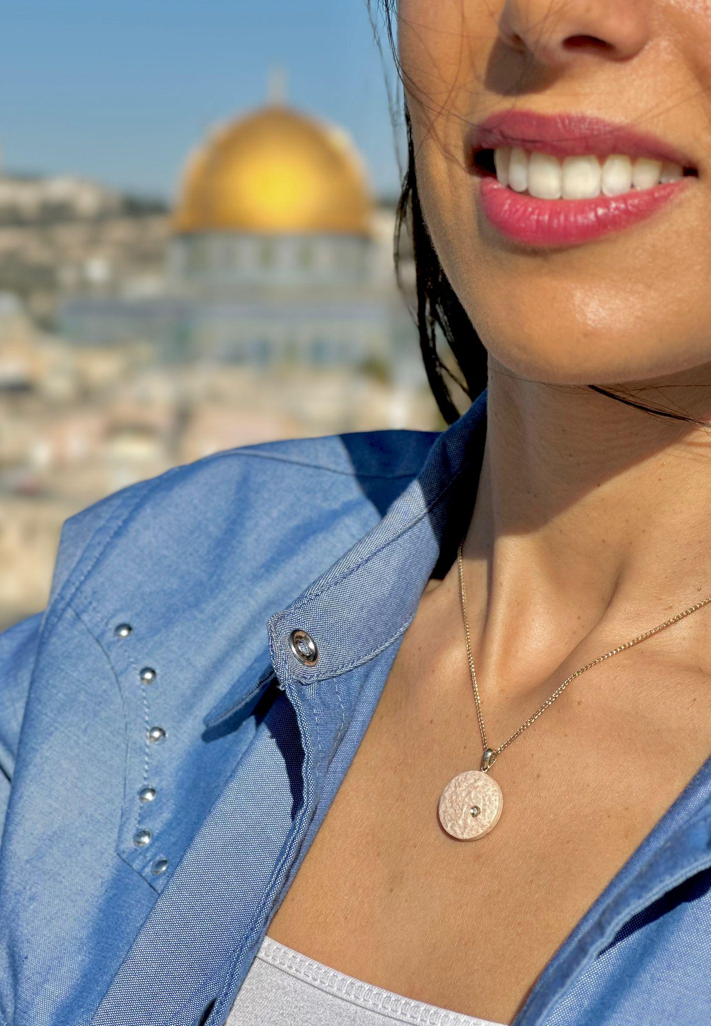 Jerusalem Stone Israel Necklace Diamond Gold Necklace Temple Mount