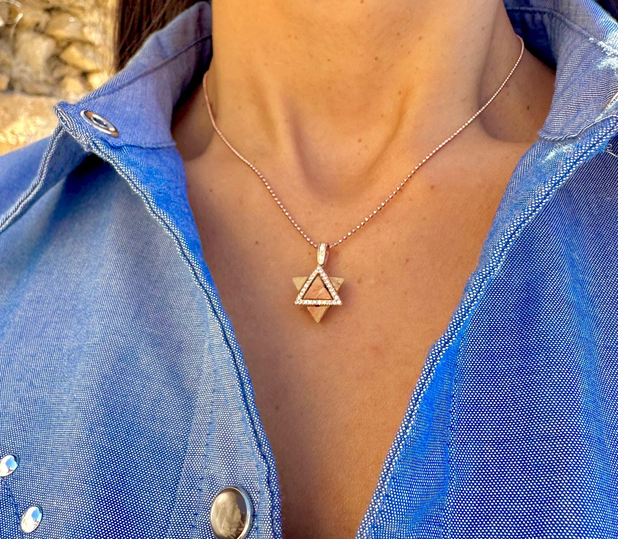 Magen David Necklace Jerusalem Stone Israel Necklace Diamond Gold Necklace Temple Mount