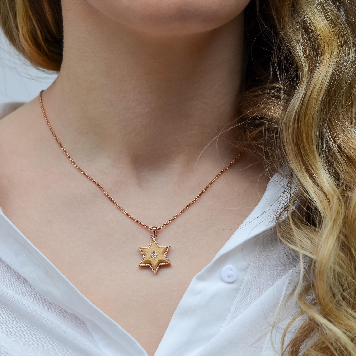 Magen David Necklace Jerusalem Stone Israel Necklace Diamond Gold Necklace Temple Mount