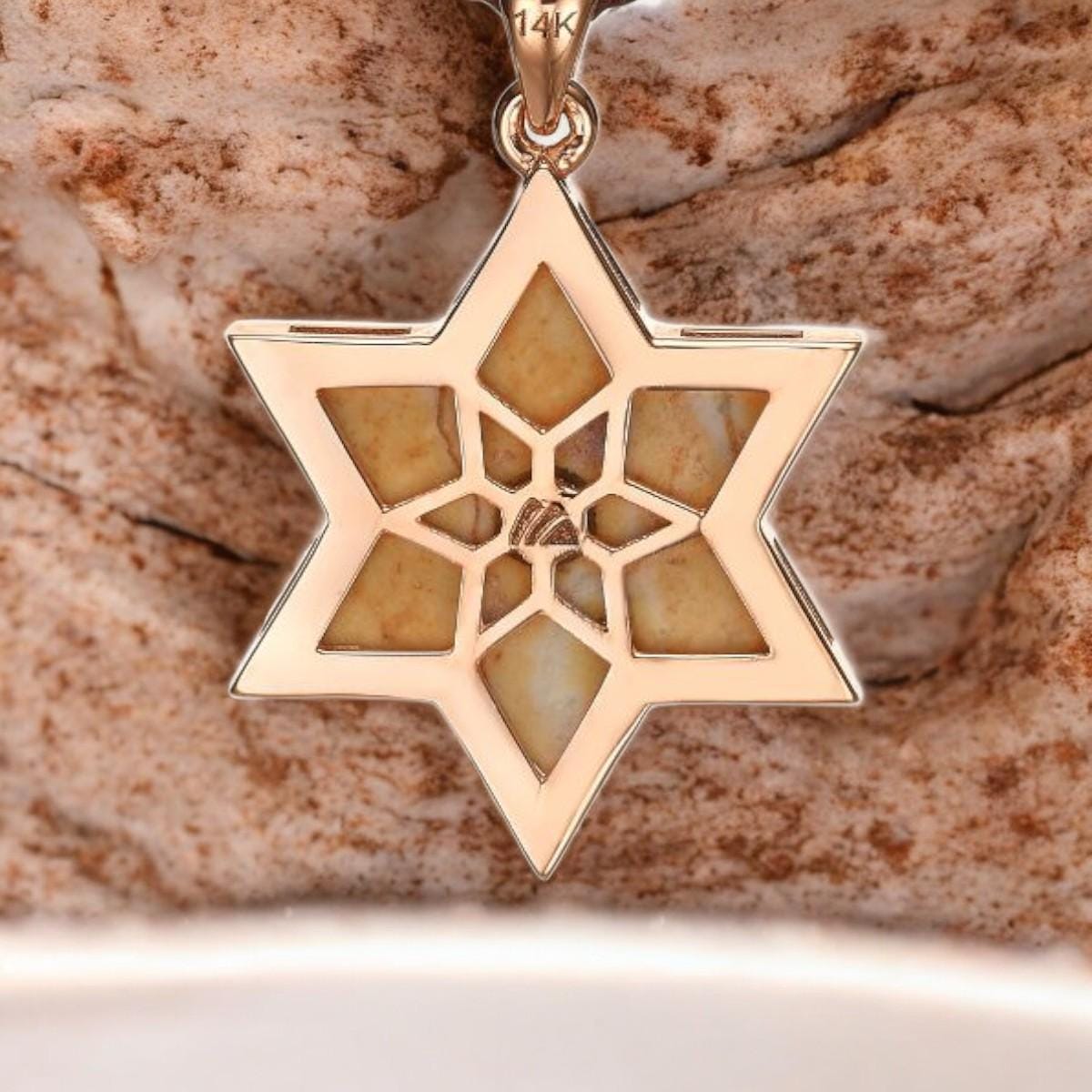 Magen David Necklace Jerusalem Stone Israel Necklace Diamond Gold Necklace Temple Mount