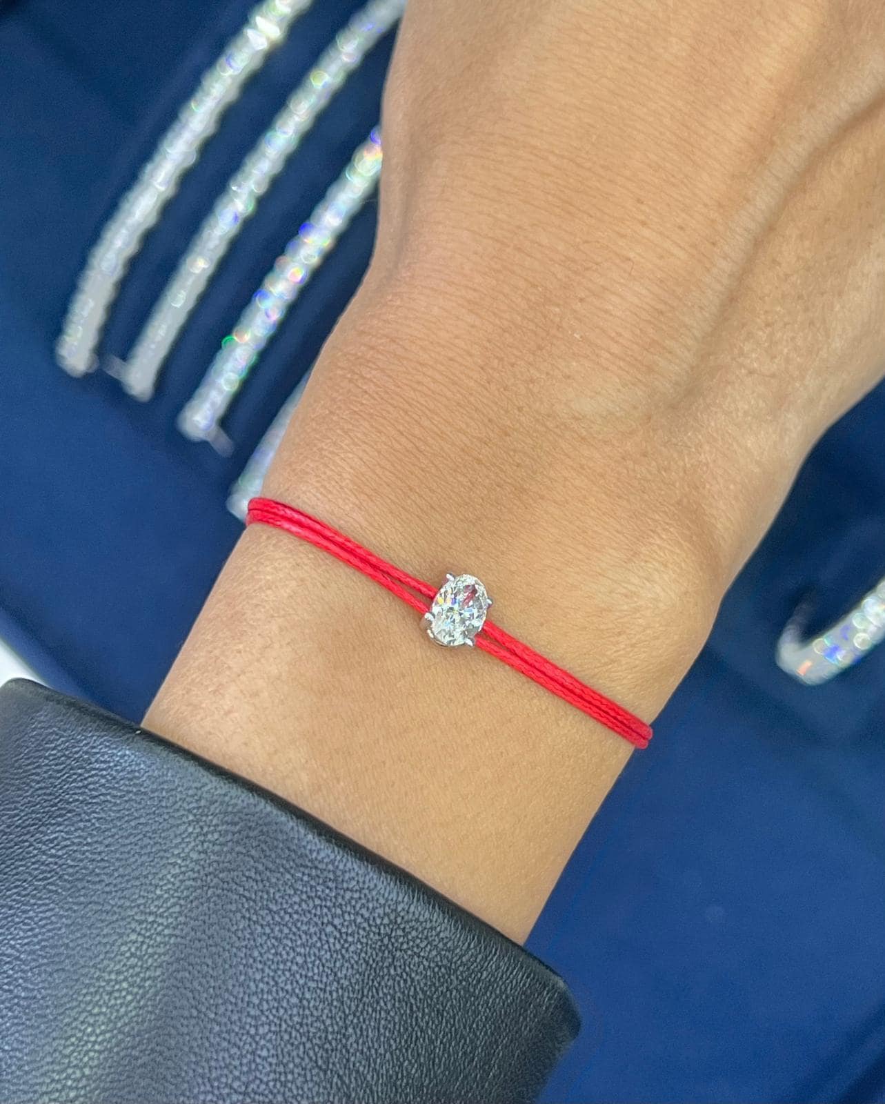 Solitaire Diamond Thread Bracelet 14k Gold Diamond Charm Red String Round Diamond Oval Cut Teardrop Heart Jewelry for Mom Gift for Her